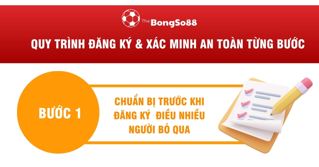 Bước 1 trong quy trình đăng ký an toàn của The BongSo88: Chuẩn bị trước khi đăng ký, minh họa bằng icon checklist.