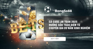 Hướng dẫn cá cược an toàn 2025 từ chuyên gia, với hình ảnh điện thoại, tiền vàng và quả bóng trên nền sân vận động.