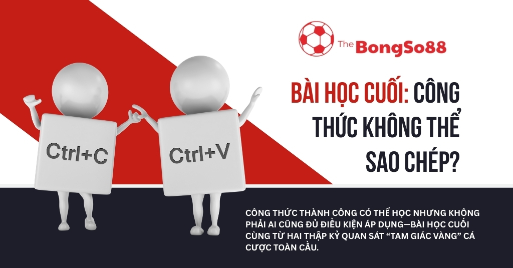 Hai nhân vật hình phím Ctrl+C và Ctrl+V với tiêu đề "Bài học cuối: Công thức không thể sao chép?" của The BongSo88.