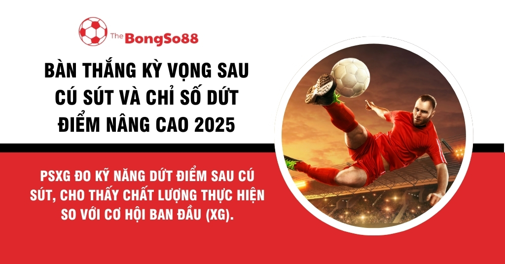Cầu thủ tung cú sút volley, minh họa chỉ số Bàn thắng kỳ vọng sau cú sút (PSxG) và dứt điểm nâng cao của The BongSo88.