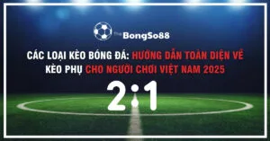 Các loại kèo bóng đá: Hướng dẫn toàn diện về kèo phụ cho người chơi Việt Nam 2025, với logo The BongSo88 và tỷ số 2:1.