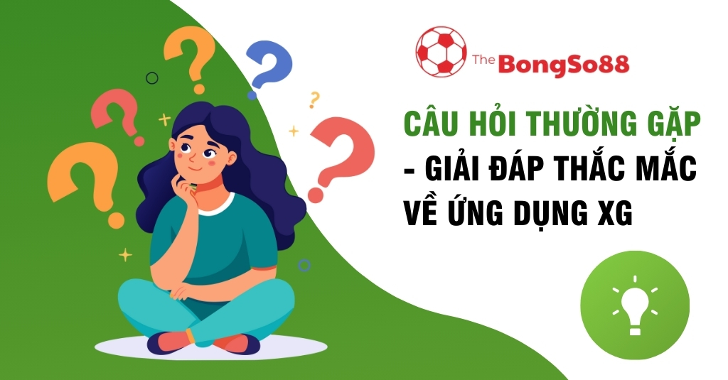 Cô gái ngồi suy tư với các dấu hỏi xung quanh, bên cạnh là tiêu đề "Câu hỏi thường gặp - Giải đáp thắc mắc về ứng dụng XG".