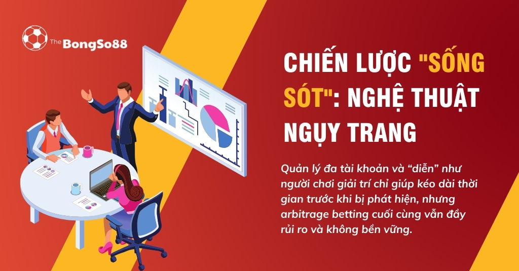 Minh hoạ cuộc họp kinh doanh về chiến lược "sống sót" và nghệ thuật nguỵ trang trong arbitrage betting của The BongSo88.