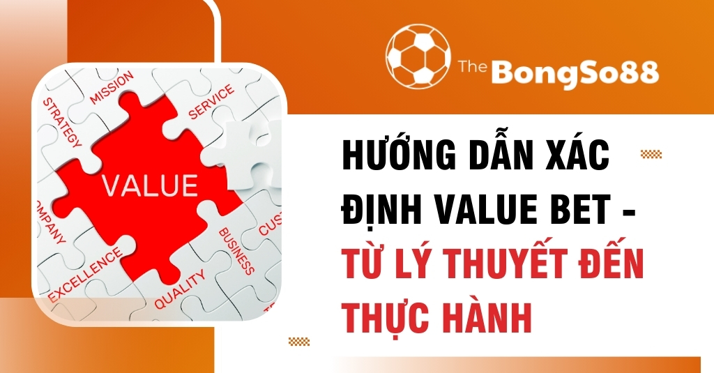 Mảnh ghép chữ "VALUE" màu đỏ ở trung tâm bộ xếp hình, minh họa cho bài hướng dẫn xác định value bet từ lý thuyết đến thực hành.