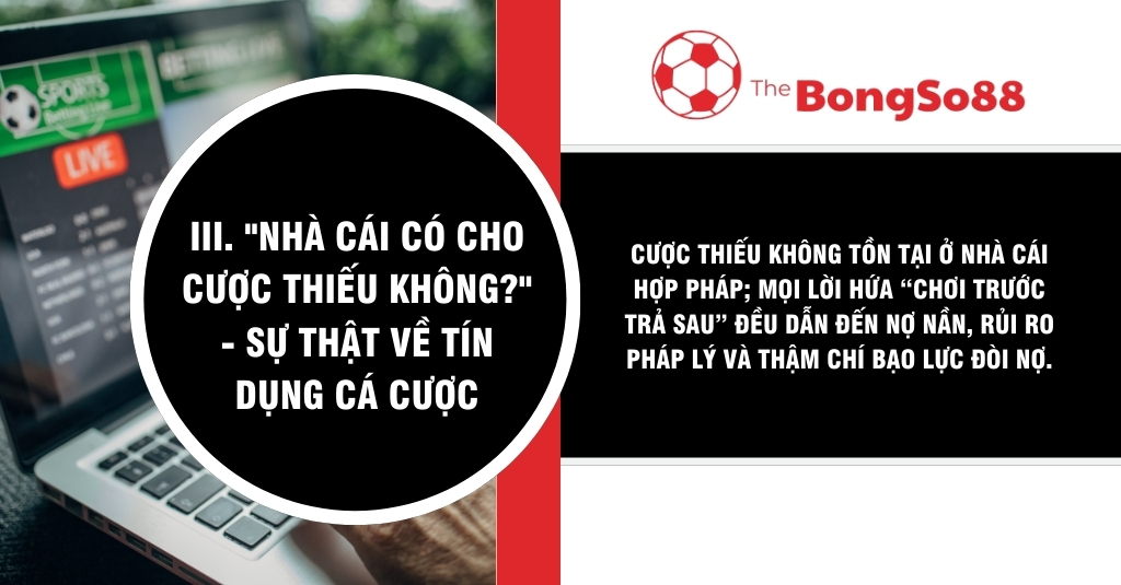 Sự thật về tín dụng cá cược: "Nhà cái có cho cược thiếu không?", minh họa bằng hình ảnh laptop mở trang cá cược thể thao.