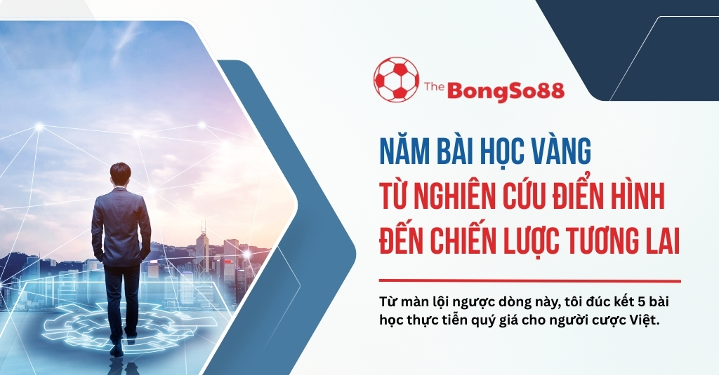 Doanh nhân bước về phía thành phố tương lai. Tiêu đề: "Năm bài học vàng từ nghiên cứu điển hình đến chiến lược tương lai".