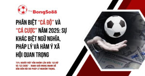 Phân biệt "cá độ" và "cá cược" năm 2025 với hình ảnh quả bóng đá lơ lửng trên bàn tay và nền tiền đô la.