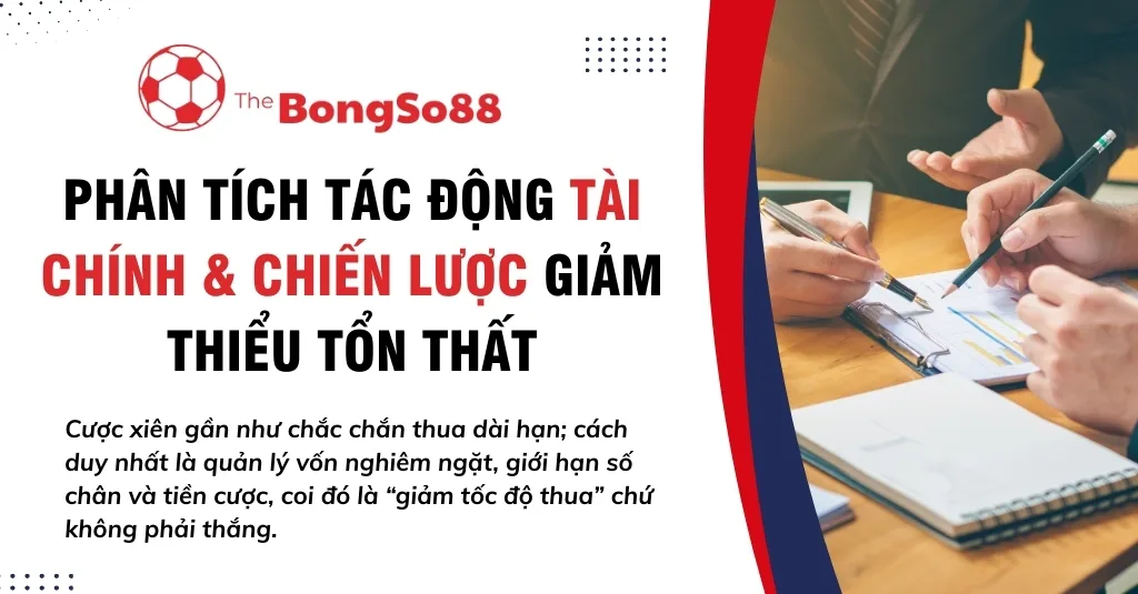Phân tích tác động tài chính & chiến lược giảm thiểu tổn thất, với hình ảnh người đang xem biểu đồ và logo The BongSo88.