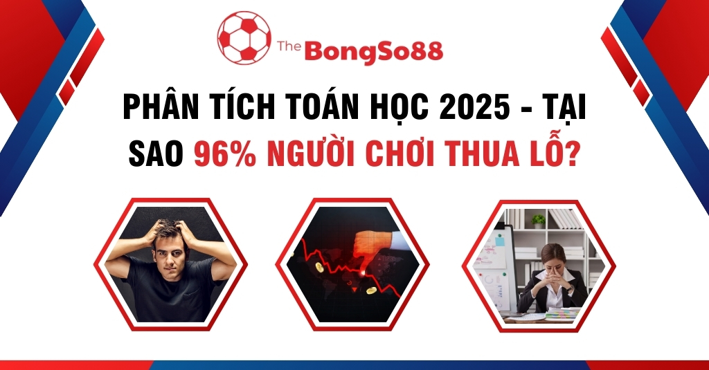 Phân tích toán học 2025: Tại sao 96% người chơi thua lỗ, với hình ảnh người chơi căng thẳng và biểu đồ tài chính đi xuống.