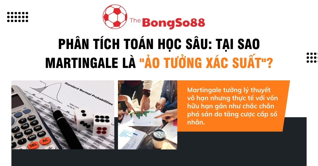 Phân tích toán học tại sao Martingale là ảo tưởng xác suất, minh họa bằng hình ảnh xúc xắc, biểu đồ và máy tính.