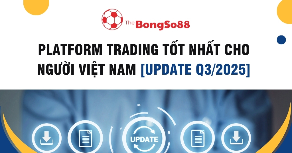 Platform trading tốt nhất cho người Việt Nam, cập nhật Quý 3 năm 2025, minh họa bằng các biểu tượng công nghệ và update.