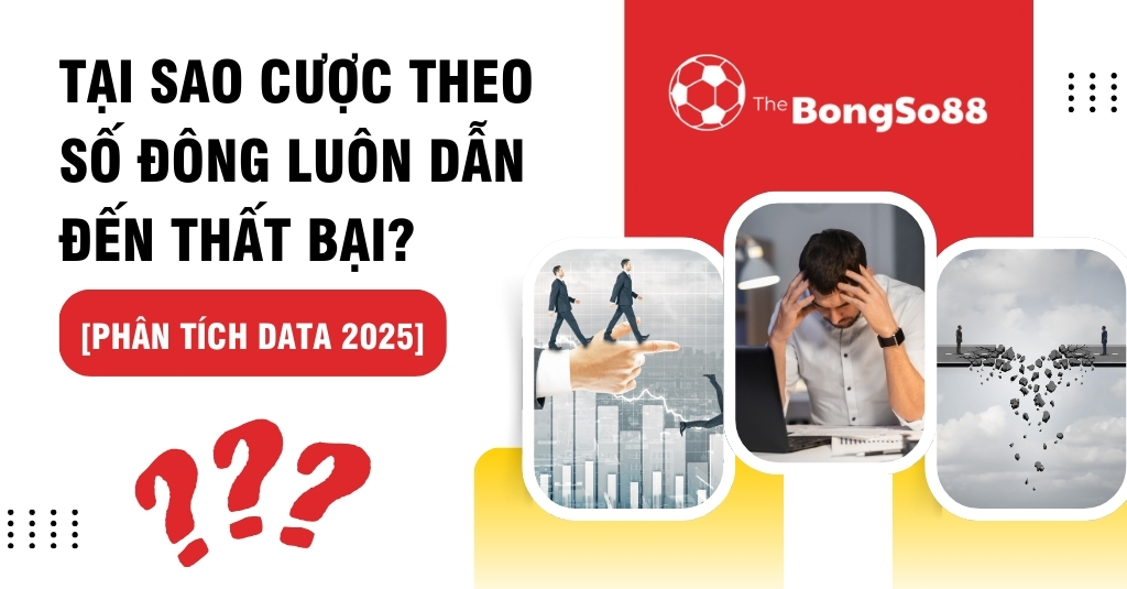 Tại sao cược theo số đông luôn thất bại, phân tích data 2025, với hình ảnh người đi trên con đường gãy đổ và người đàn ông căng thẳng.