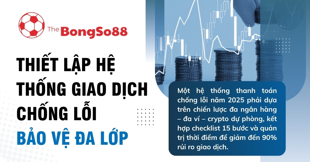 Thiết lập hệ thống giao dịch chống lỗi, bảo vệ đa lớp của The BongSo88 với hình ảnh các chồng tiền xu và biểu đồ tài chính.