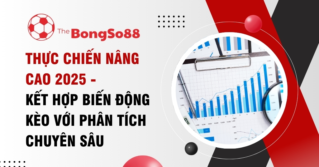 Biểu đồ dữ liệu và kính lúp minh họa cho việc phân tích chuyên sâu biến động kèo trong khóa học thực chiến nâng cao 2025.