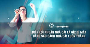 Phụ nữ đeo kính đang phân tích dữ liệu trên màn hình ảo với câu hỏi "Biên lợi nhuận nhà cái là gì? Bí mật đằng sau cách nhà cái luôn thắng".