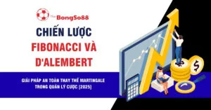 Hình minh họa chiến lược Fibonacci và D'Alembert với biểu đồ tăng trưởng, tiền vàng và chuyên gia phân tích.
