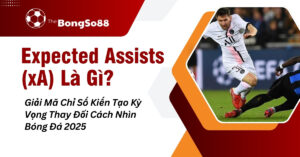 Cầu thủ Lionel Messi đi bóng trong trận đấu, bên cạnh là tiêu đề "Expected Assists (xA) Là Gì?".