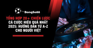 Bàn tay thả bóng vào vòng quay roulette. Tiêu đề "Tổng hợp 20+ chiến lược cá cược hiệu quả nhất 2025".