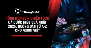 Bàn tay thả bóng vào vòng quay roulette. Tiêu đề "Tổng hợp 20+ chiến lược cá cược hiệu quả nhất 2025".