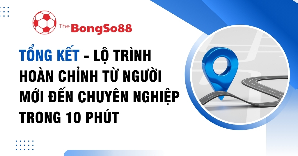 Lộ trình hoàn chỉnh từ người mới đến chuyên nghiệp trong 10 phút của TheBongSo88, với biểu tượng ghim định vị trên bản đồ.
