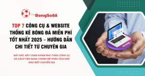 Top 7 công cụ và website thống kê bóng đá miễn phí tốt nhất 2025 với hình ảnh đôi tay đang cầm một chiếc laptop nhỏ.