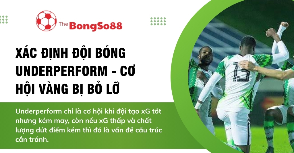 Xác định đội bóng underperform - cơ hội vàng bị bỏ lỡ, với hình ảnh các cầu thủ bóng đá đang ăn mừng bàn thắng.